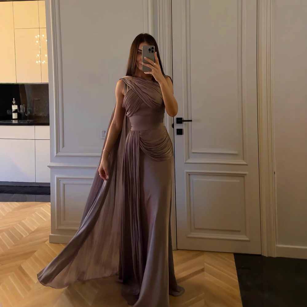 19b09b6f-5632-47cf-a0f3-75306571e858.jpg Pleated Ribbon Satin Evening Dress - Image 1