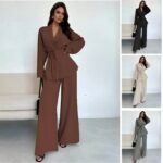 V-neck Women's Temperament Long Sleeve Elegant Wide-leg Pants Suit - Image 9