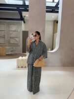 Casual Striped Shirt Wide Leg Pants Suit - Image 5