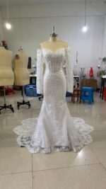 Off-shoulder Lace Long Sleeve Fishtail Gown - Image 2