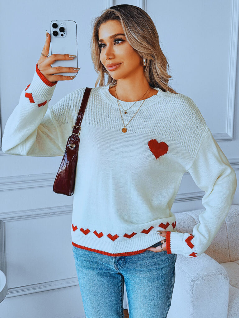 Women’s Heart Jacquard Long Sleeve Pullover UAE