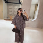 Casual Striped Shirt Wide Leg Pants Suit - Image 6