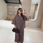 Casual Striped Shirt Wide Leg Pants Suit - Image 2