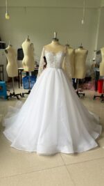 Embroidered Long Sleeve Off-the-shoulder Wedding Dress - Image 4