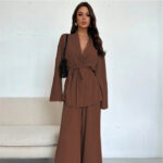 V-neck Women's Temperament Long Sleeve Elegant Wide-leg Pants Suit - Image 8