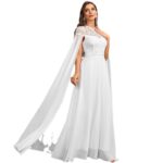Women's Plus Size Solid Color Elegant Chiffon Round Neck Lace Stitching Cloak Evening Dress - Image 5