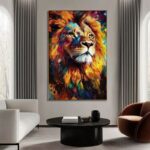 Abstract Animal Canvas Handmade Oil Painting Colorful Lion Painting Modern Stylish Animals Wall Art Home Living Room Decor - Image 2