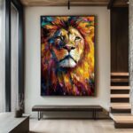Abstract Animal Canvas Handmade Oil Painting Colorful Lion Painting Modern Stylish Animals Wall Art Home Living Room Decor - Image 4